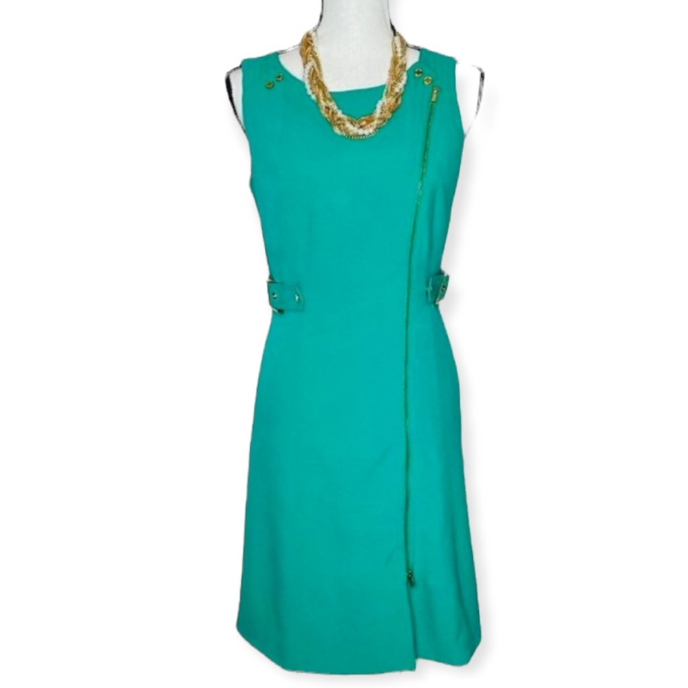 Calvin Klein Green with Gold Colored Zippers Sheath Dress Sz 6